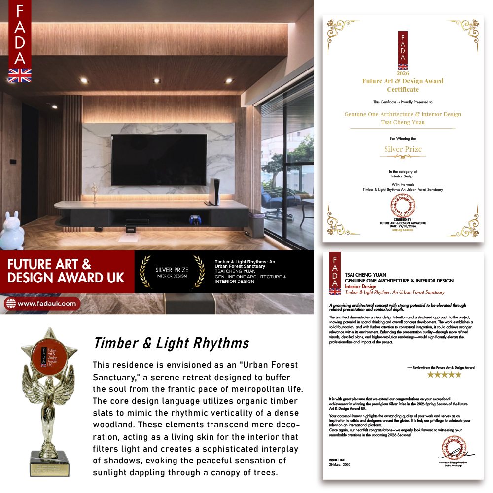 Future Art and Design Award UK 獲獎證書與郡宇願室內設計作品合影