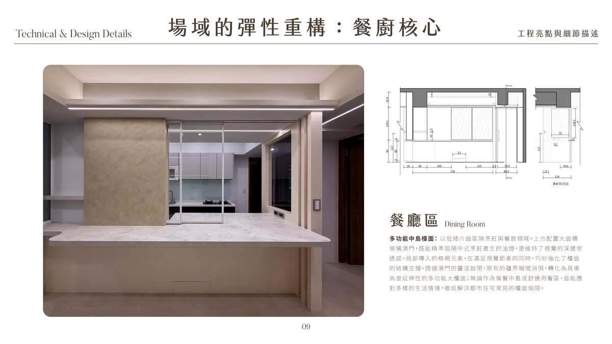 暖羽灰淨設計圖面，停留尺度中的設計圖面牆面、櫃體與家具配置