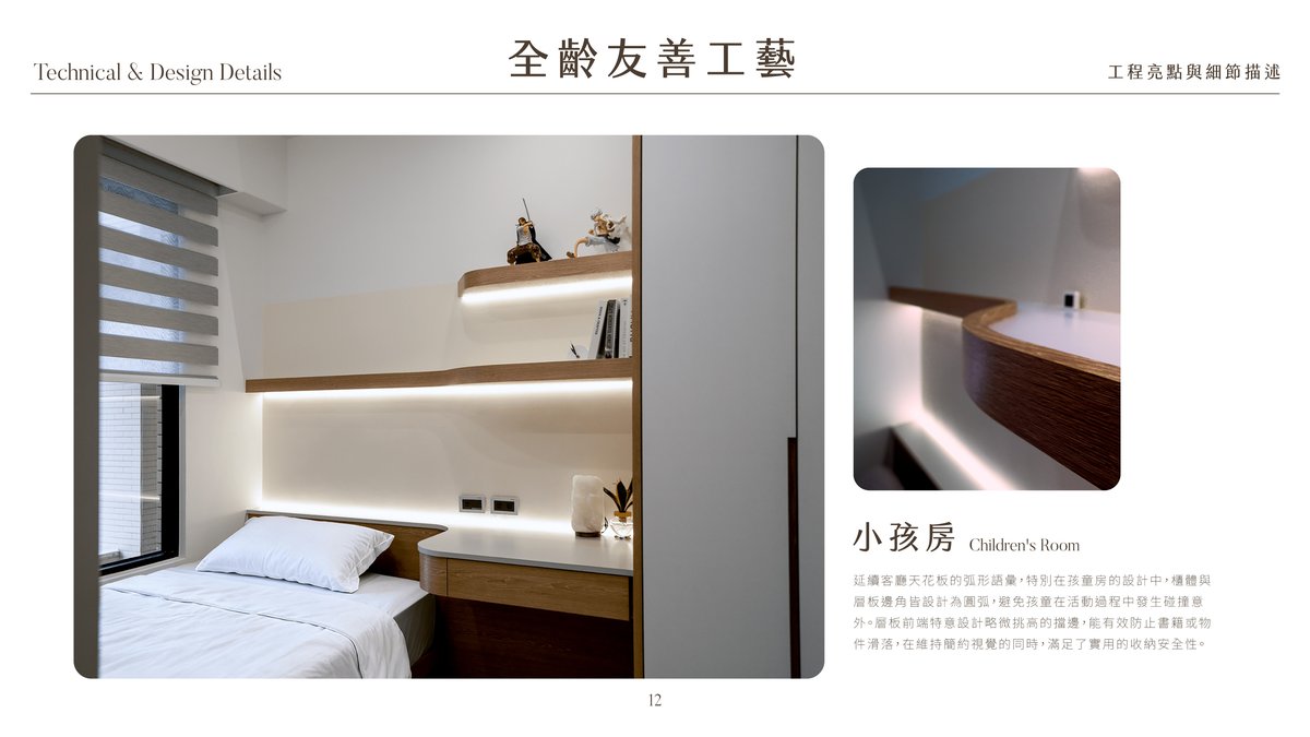 暖羽灰淨設計圖面，家具尺度中的設計圖面牆面、櫃體與家具配置