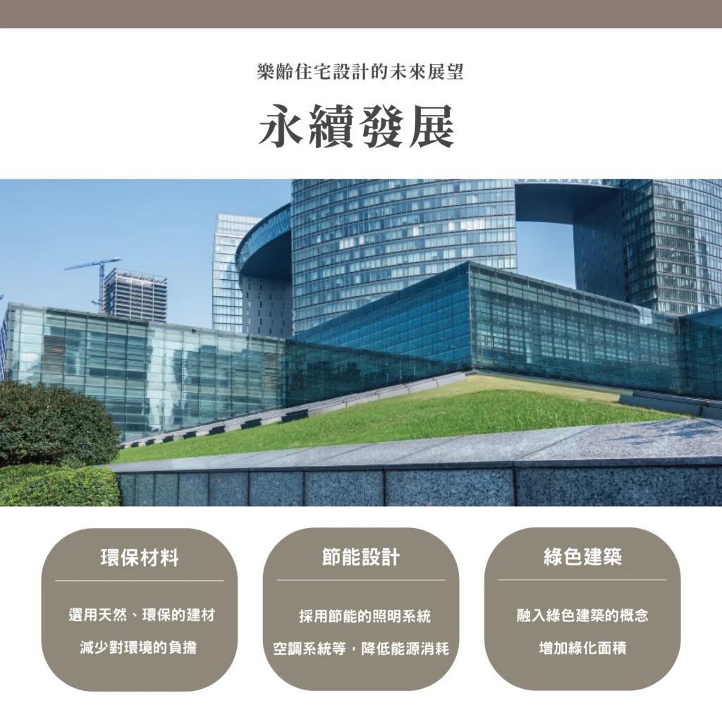 樂齡住宅永續發展資訊圖，建築外觀與綠地